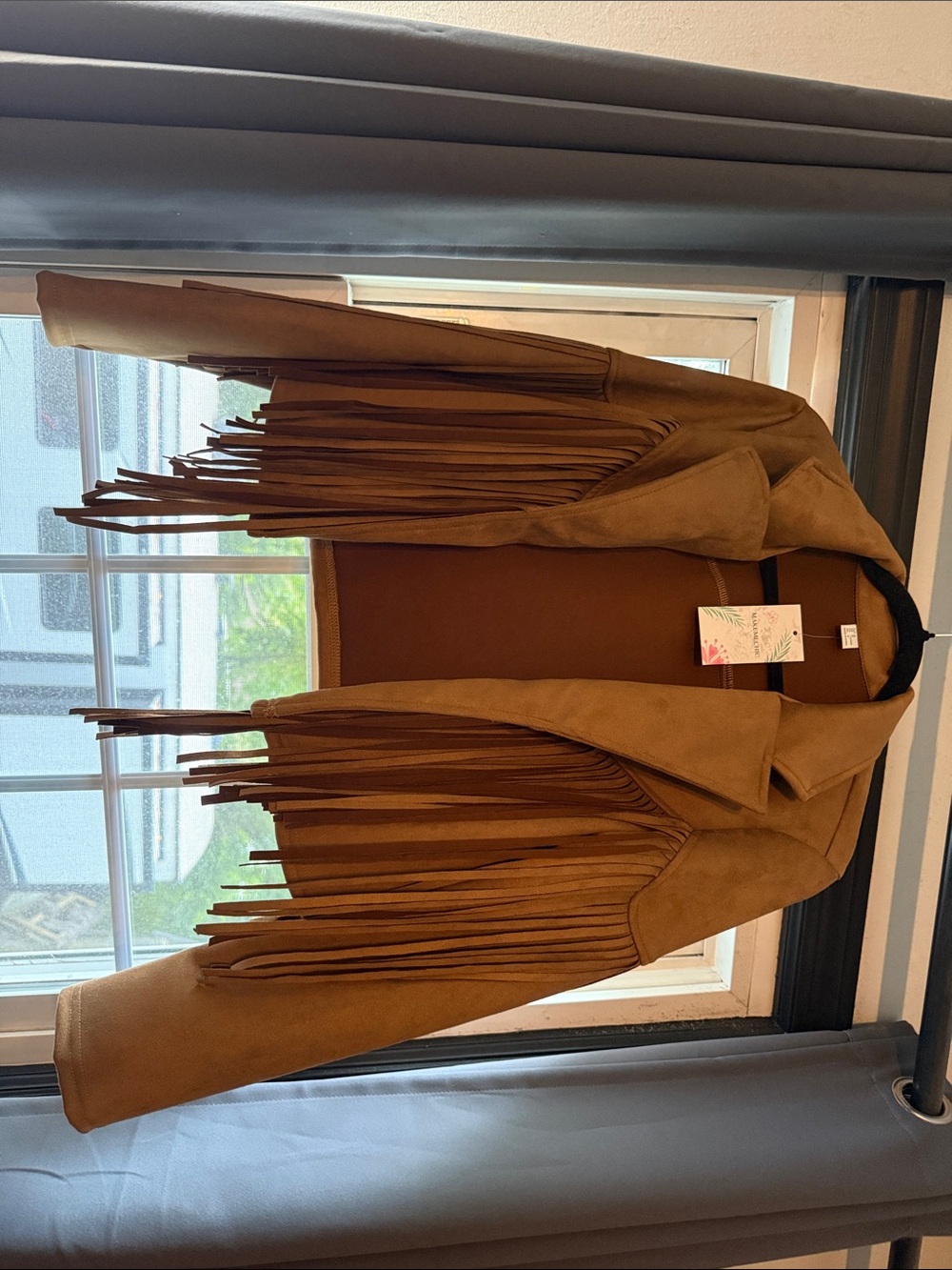 Fringed Brown Suede-Effect Women’s Leather Jacket